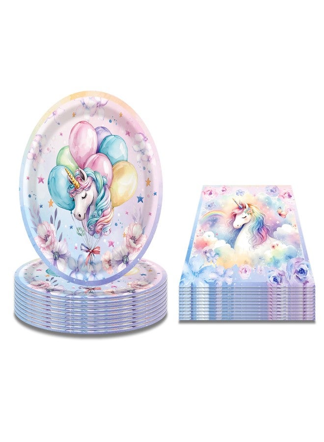 Lide Road Unicorn Balloons Party Plates & Napkins for 24 Guests, 64 Pcs, Multicolor, Paper, Cartoon, Kids' Party Supplies - Image 1